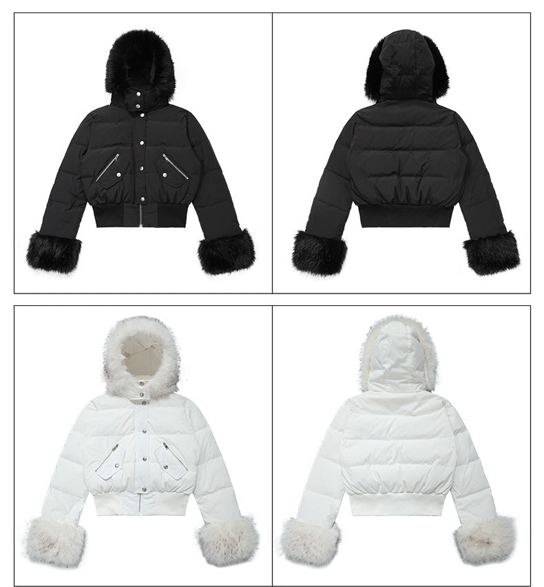 CHANYOOU Retro Fur Collar Slim-fitting Waist Hooded Jacket