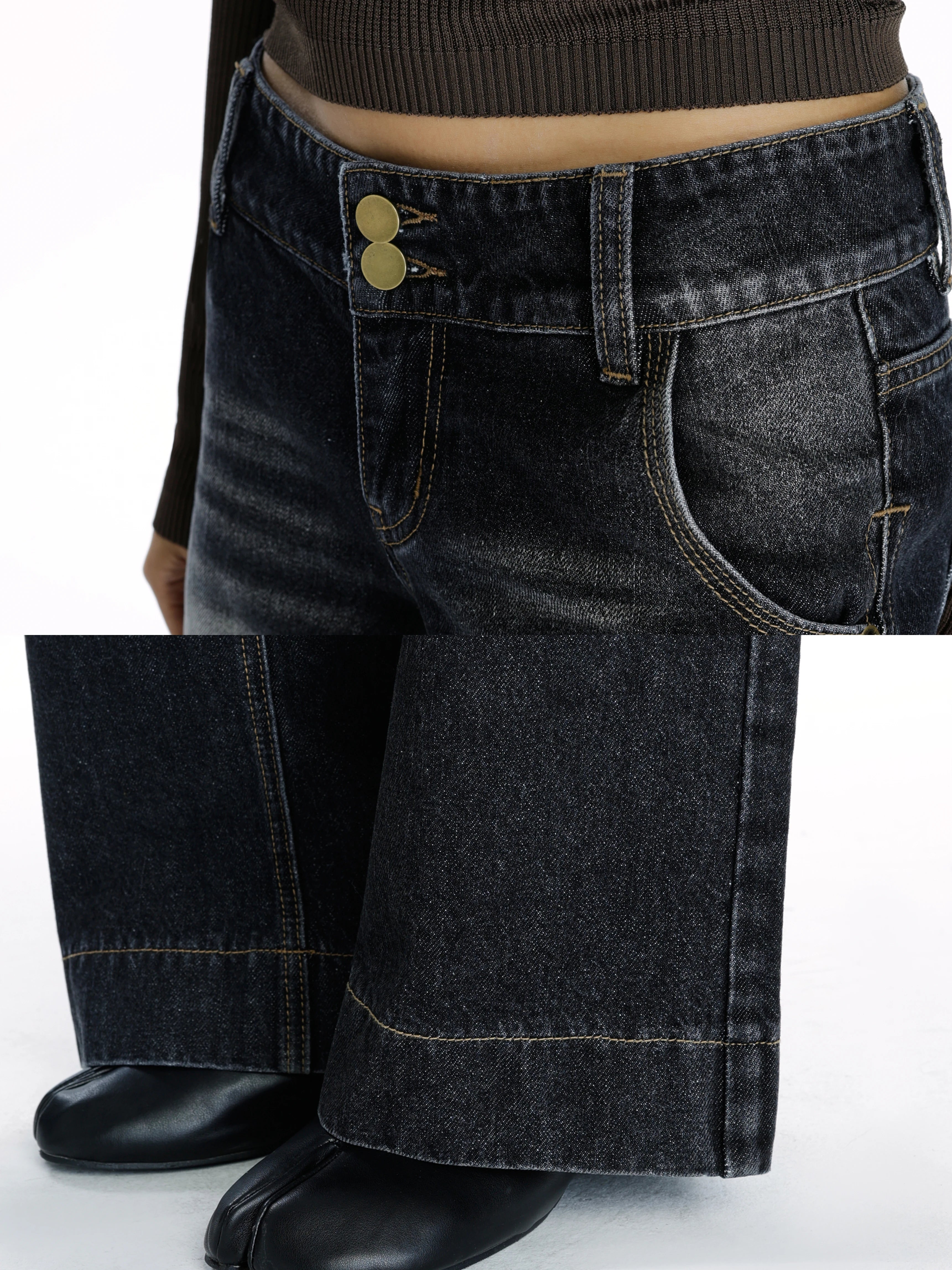 Audwyn Washed Old Black Straight Jeans