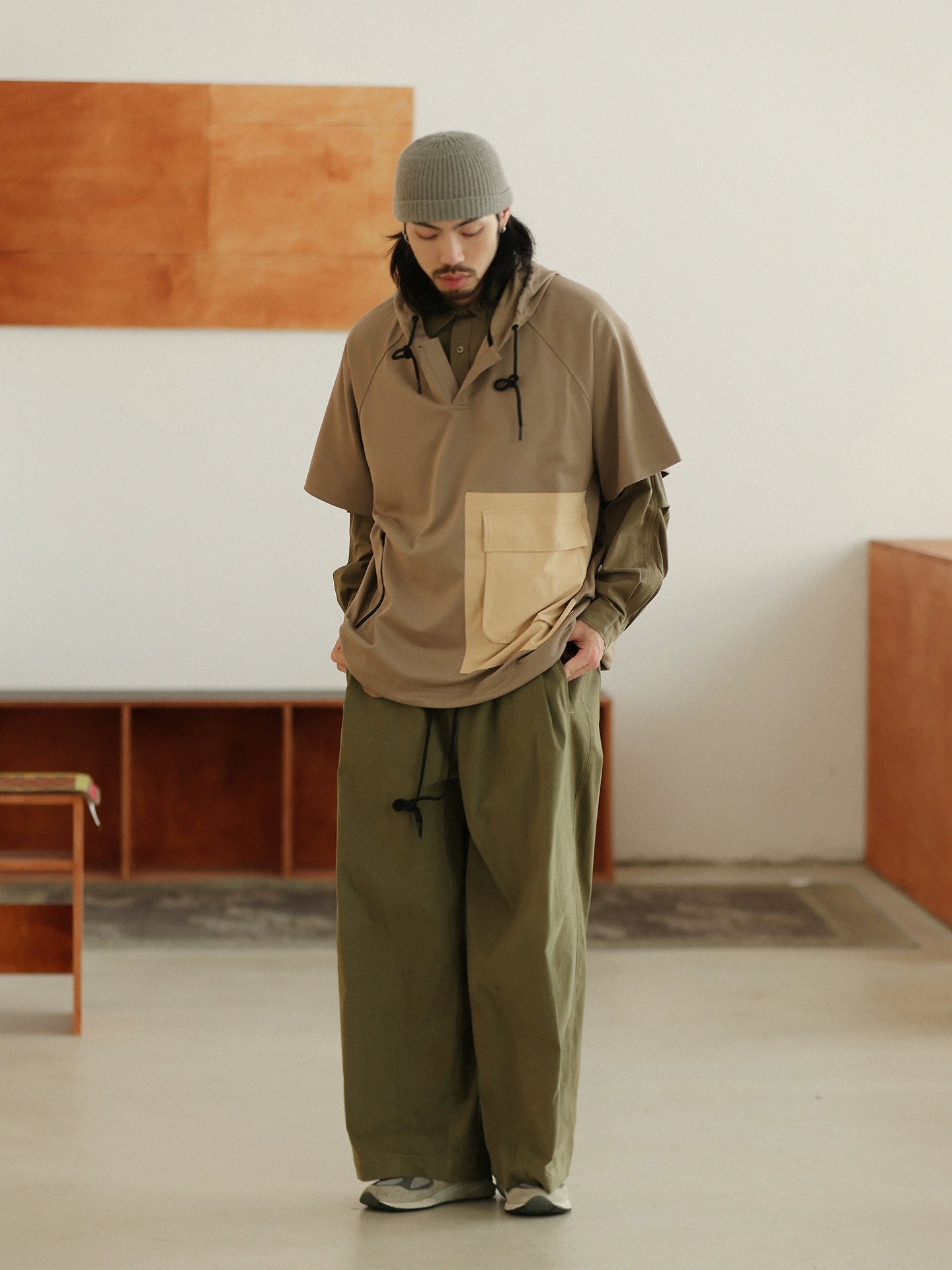 NOEARS Loose Straight Elastic Waist Slacks