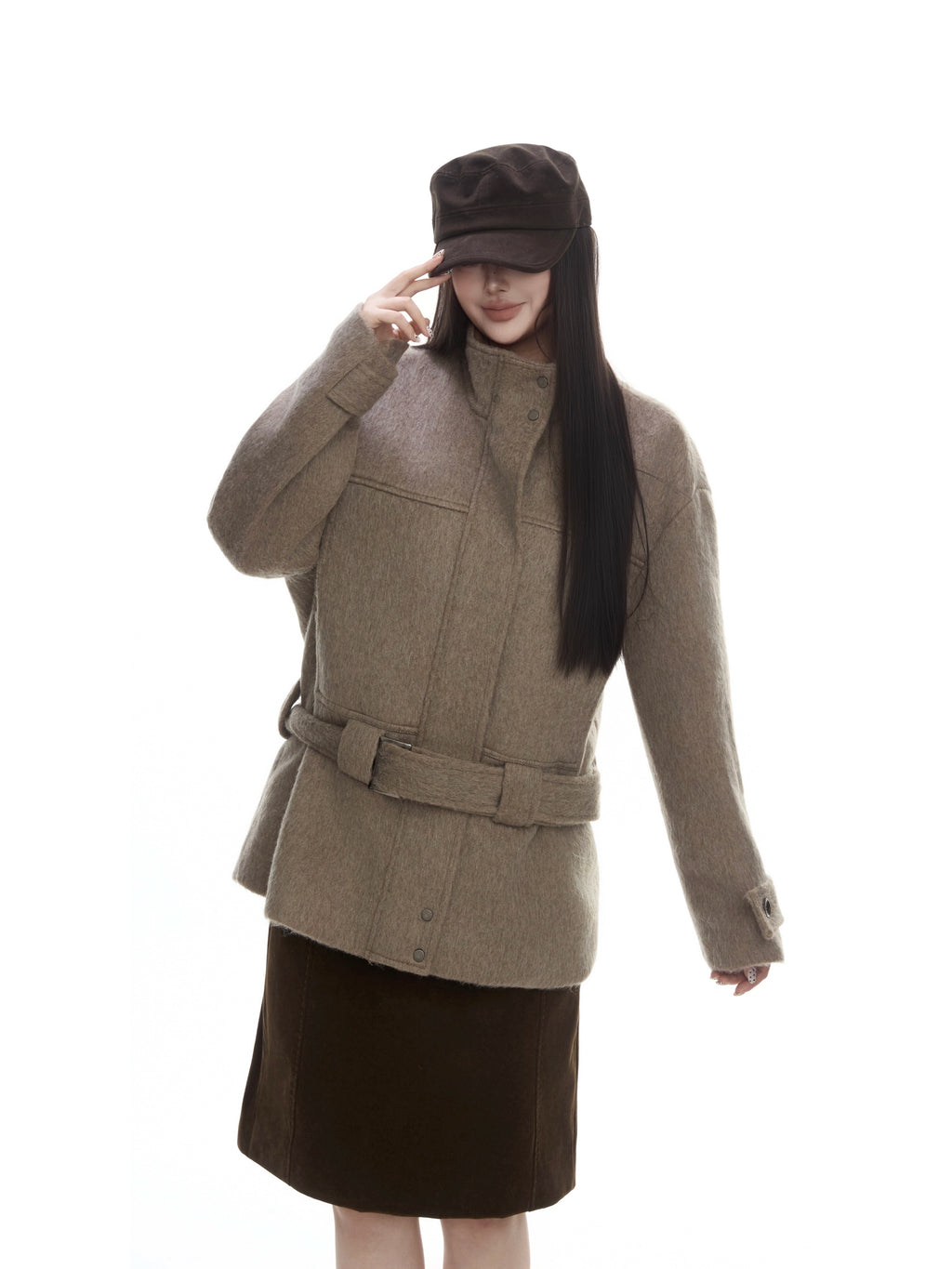 WITHMIN Loose and Thin Casual Medium and Long Woolen Coat