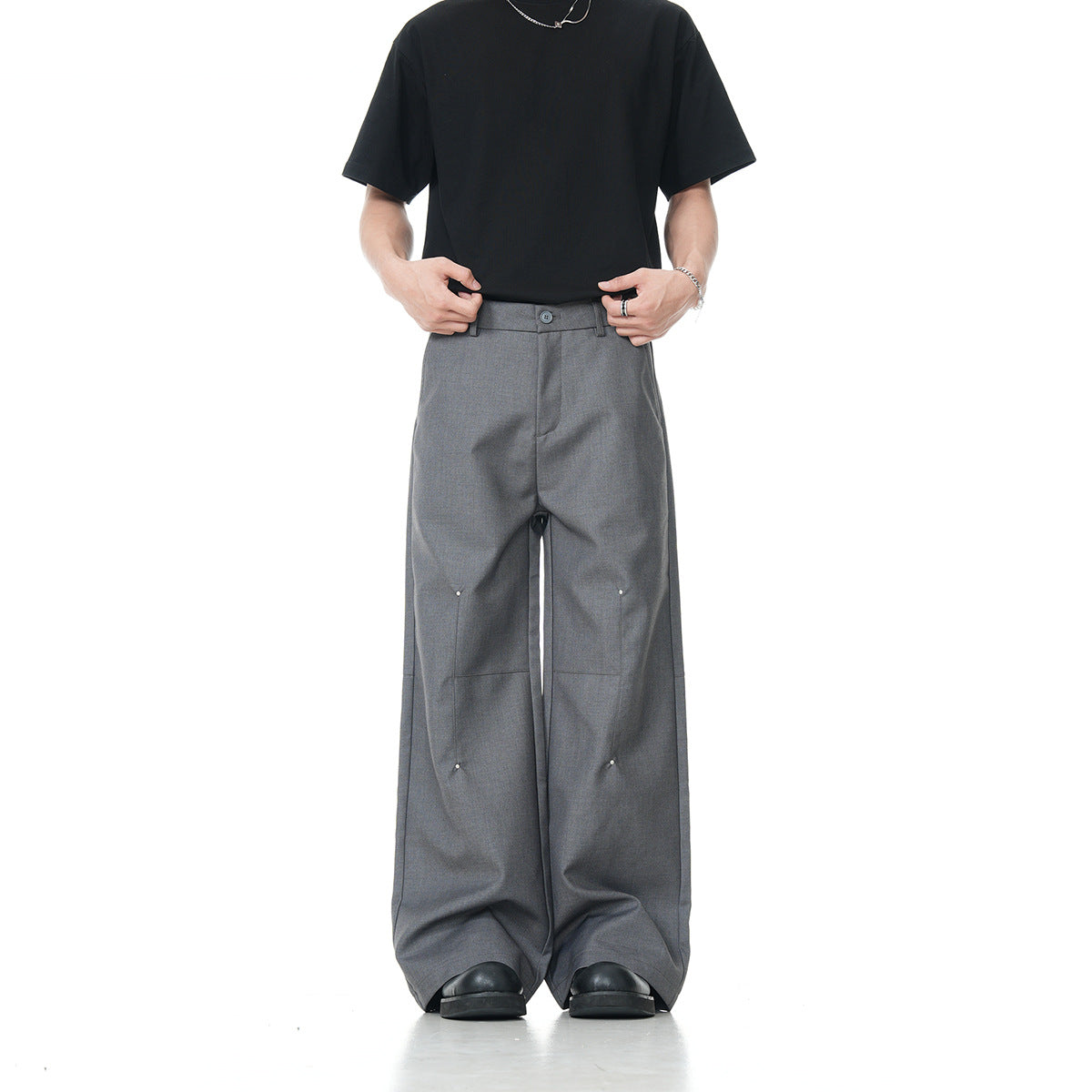 11KN American Style High-end Rivet Loose Wide-leg Casual Drape Trousers