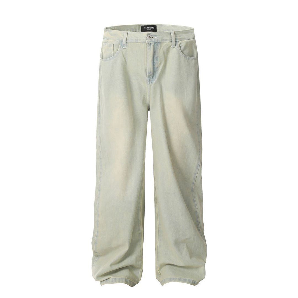 11KN cloud water blue jeans washed retro straight wide-leg trousers