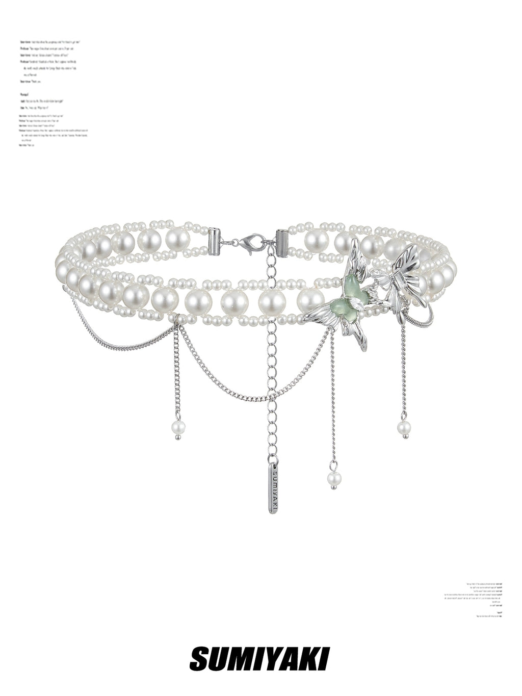 SUMIYAKI Mint Green Fritillary Butterfly Pearl Clavicle Chain
