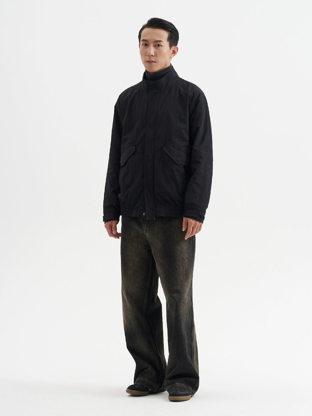 BUTTBILL Plaid Stand-up Collar Diagonal Pocket Retro Cotton Coat