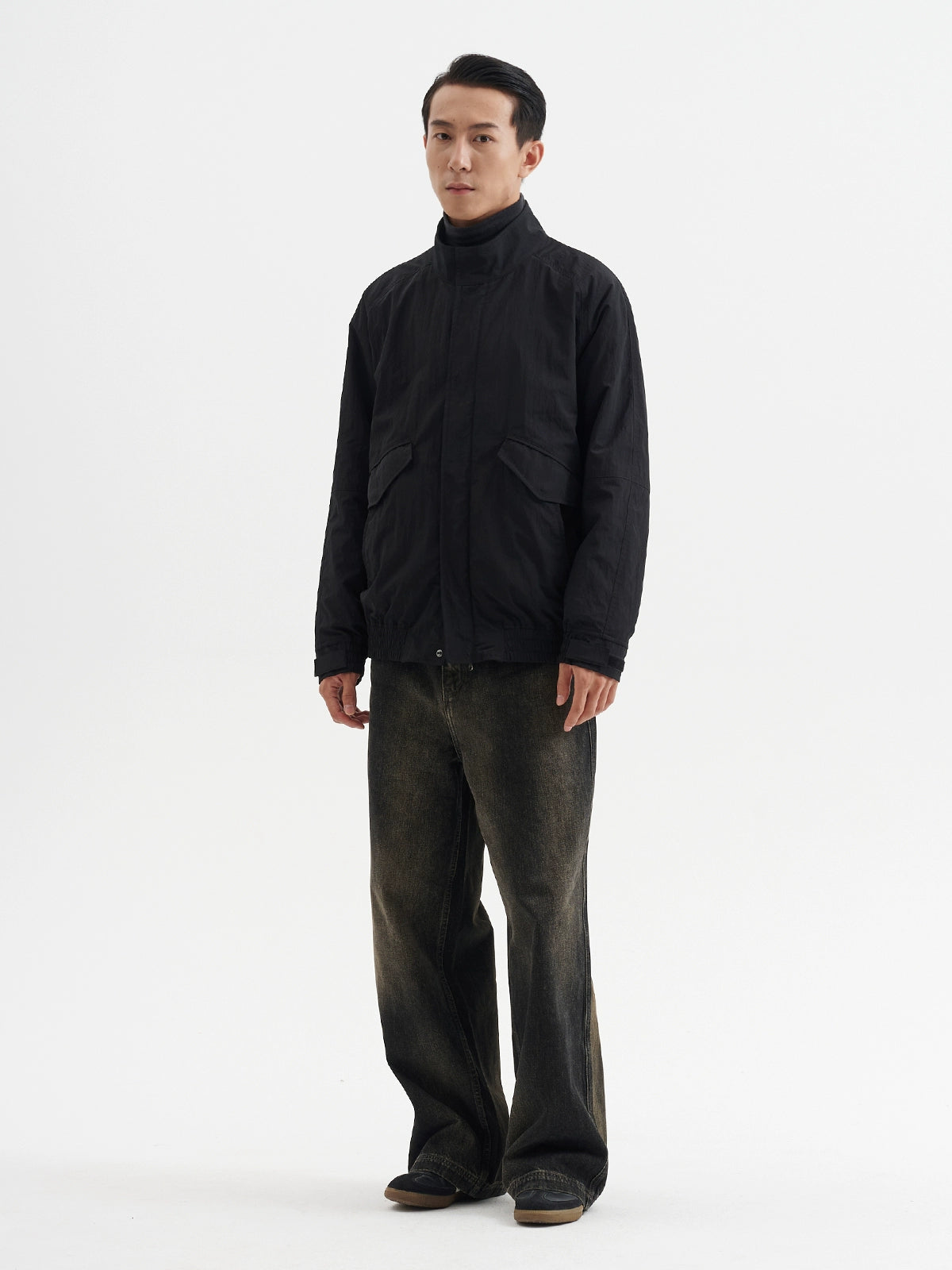 BUTTBILL Plaid Stand-up Collar Diagonal Pocket Retro Cotton Coat