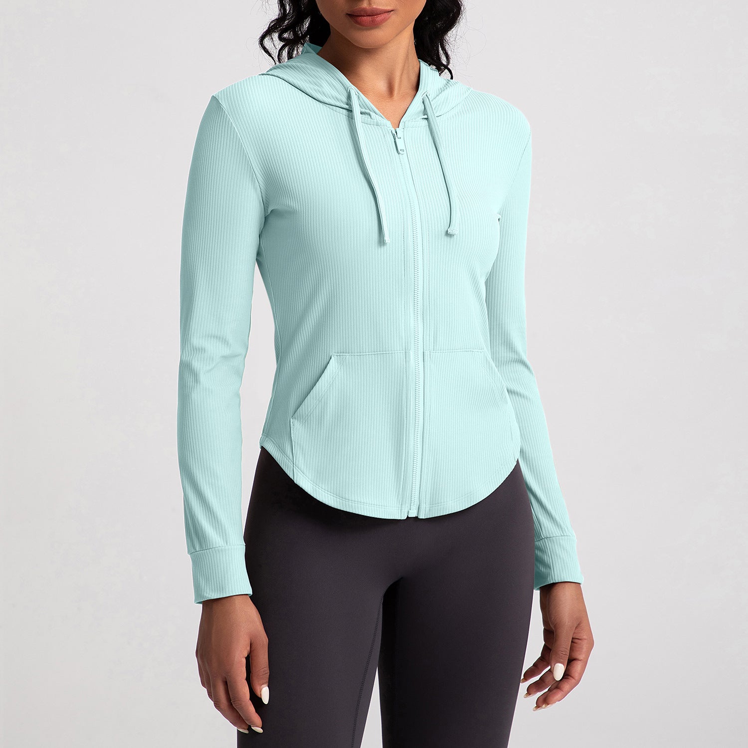 Athena Lulu Water Mill Ribbed Yoga Hooded Long Sleeve Jacket