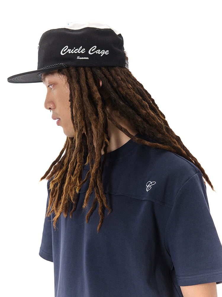 CRICLE CAGE One-word Pleated High Weaving Number Short Wide Embroidery Tee