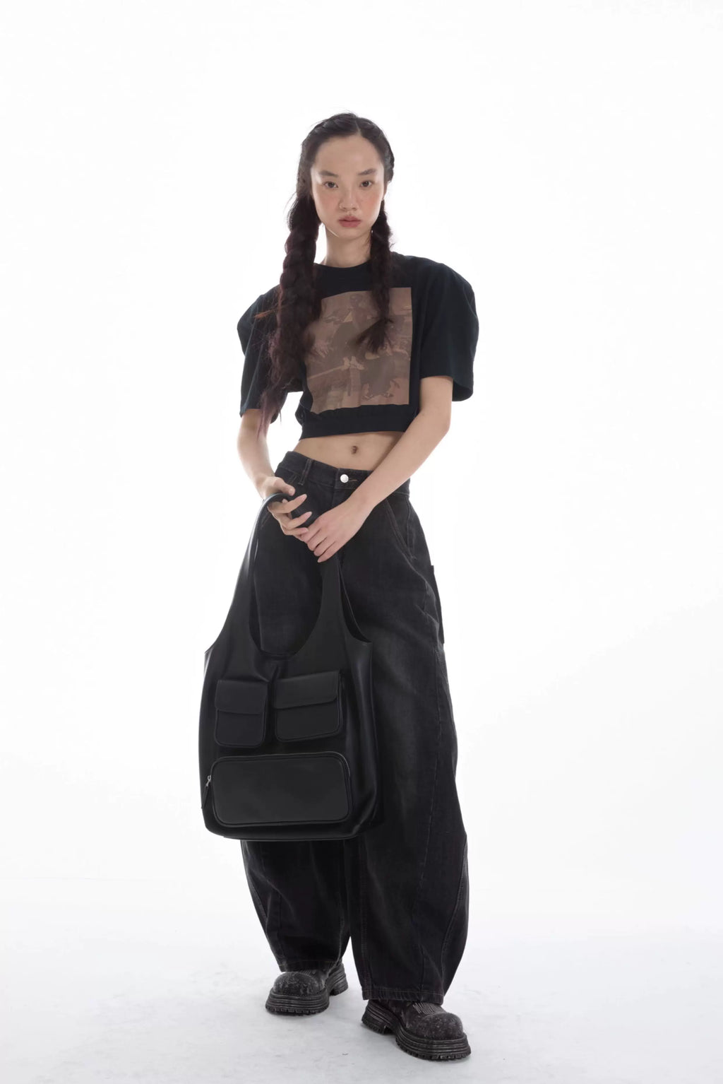 DirtySix Multi-pocket Heavy Industry Cowhide Shoulder Bag