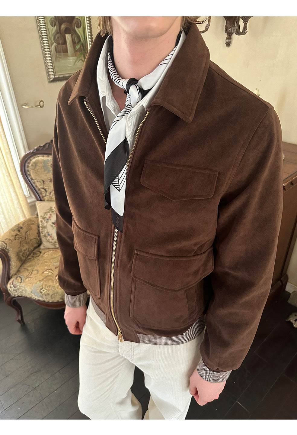 EME Vintage Suede Short Wide Shoulder Jacket