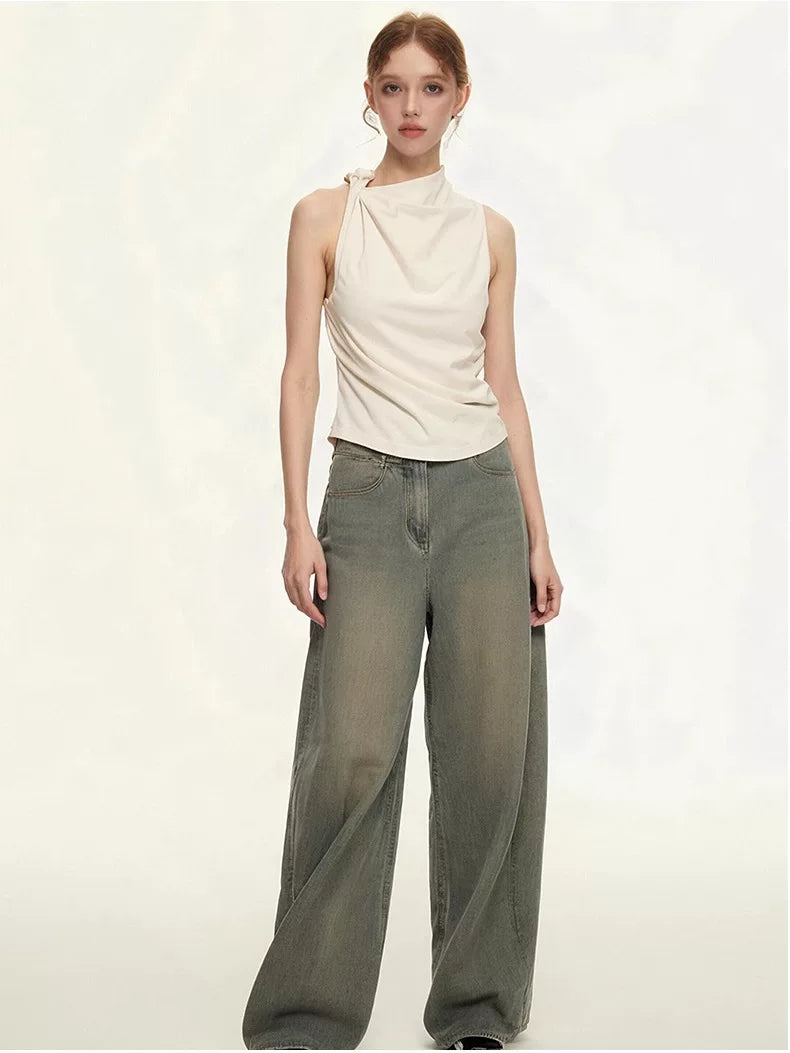 SUREENOUGH Asymmetrical Slim-fit Pleated Vest