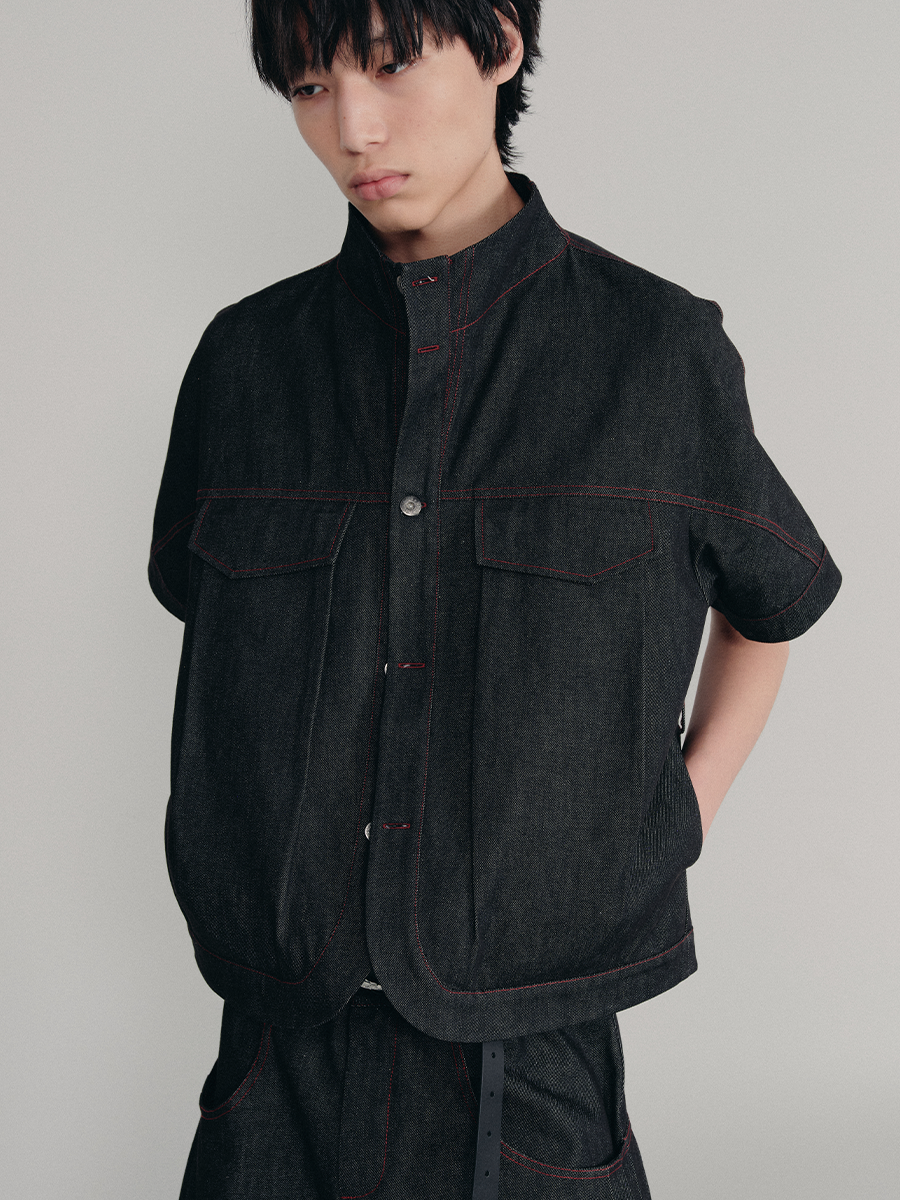 JCAESAR Stand-up Collar Red Line Original Cow Shirt
