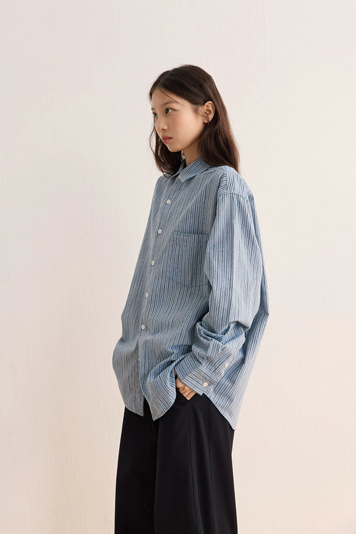 CARPEM Loose Simple Striped Retro Long Sleeve Shirt