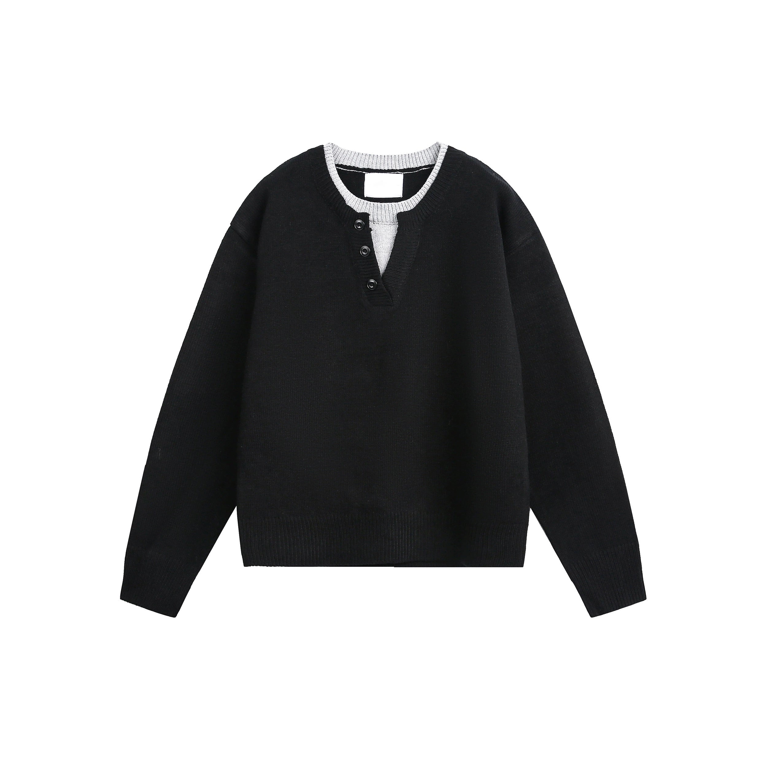 (Clearance) MADWITCH Retro Casual Contrasting Double-neck Knitted Sweater