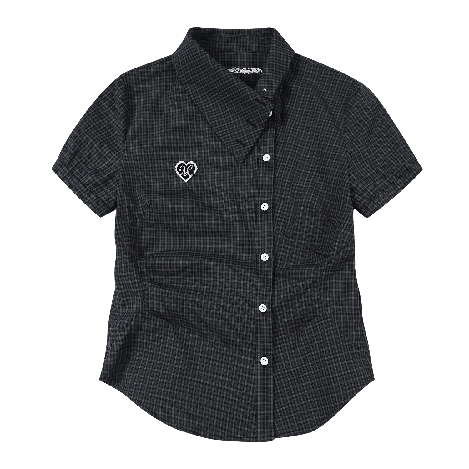 MEDM Plaid Diagonal Shirt with Waist and Thin Short Sleeves