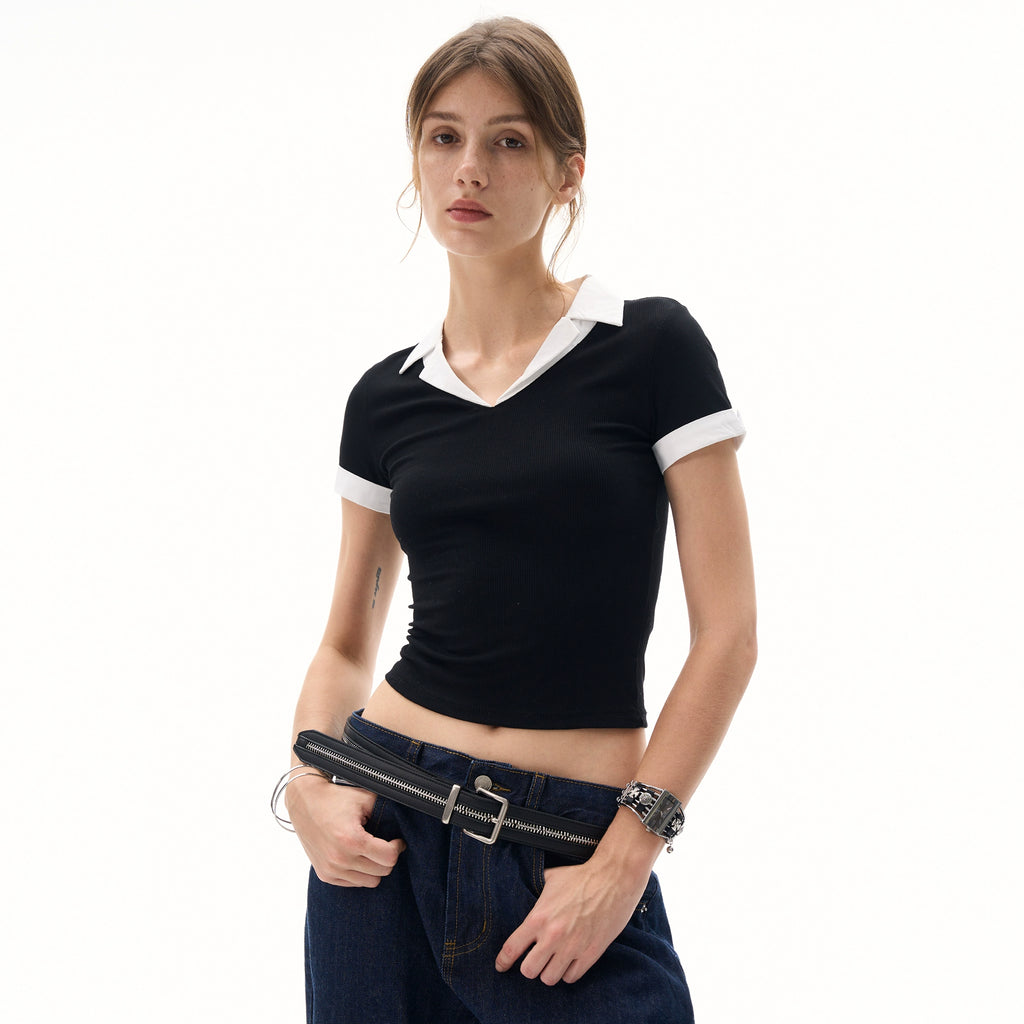 MADWITCH Vintage Fake Two Piece Lapel Slim Tee