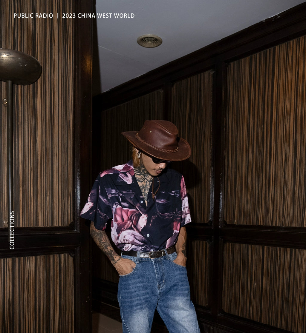 PUBLICRADIO Vintage Stitched Washed Denim Flared Pants