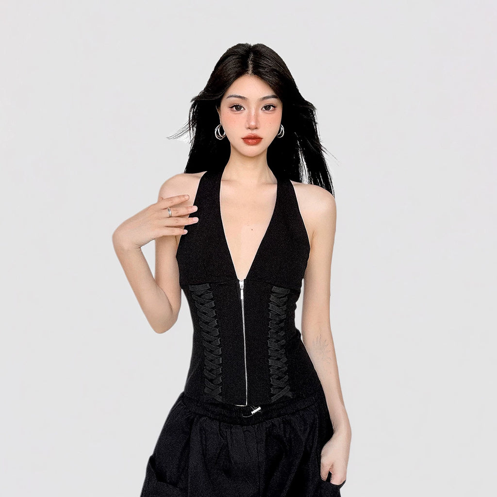 FUNOFF Vintage Strap V-Neck Neck Vest
