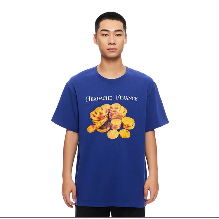 HEADACHE Gold Coin Print Round Neck Oversized Tee