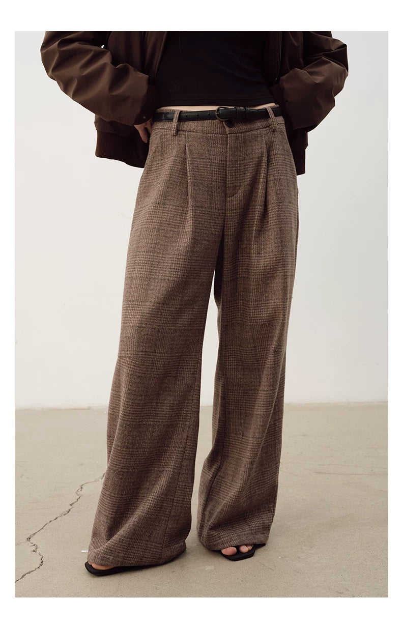 NOT UGLY Vintage Double-pleated Loose Plaid Casual Pants