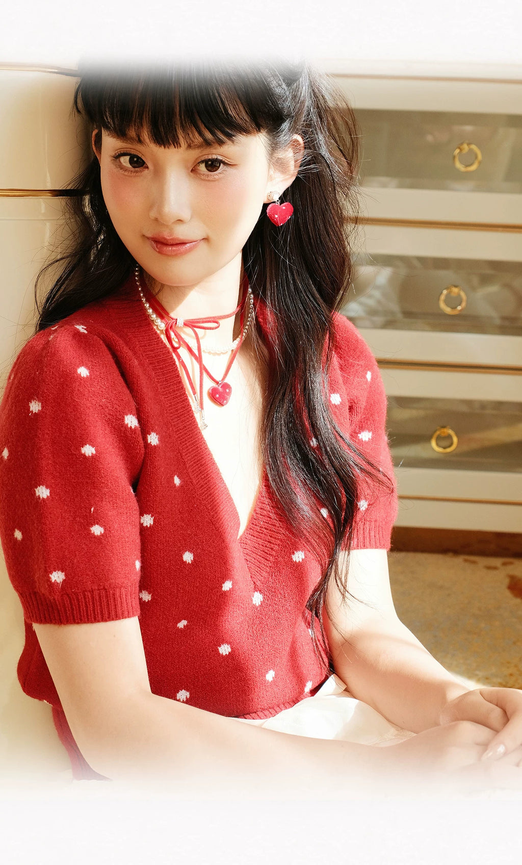 PARANOID PUPPY Red Velvet Love Multi-layer Ribbon Bow Necklace