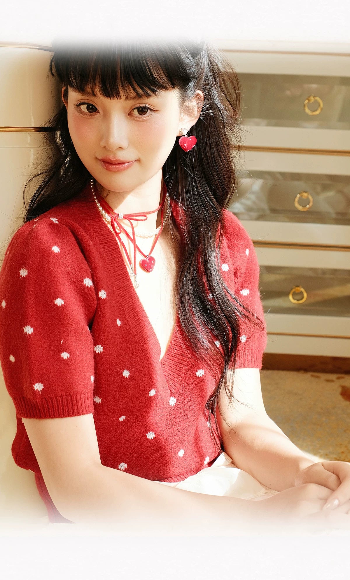 PARANOID PUPPY Red Velvet Love Multi-layer Ribbon Bow Necklace