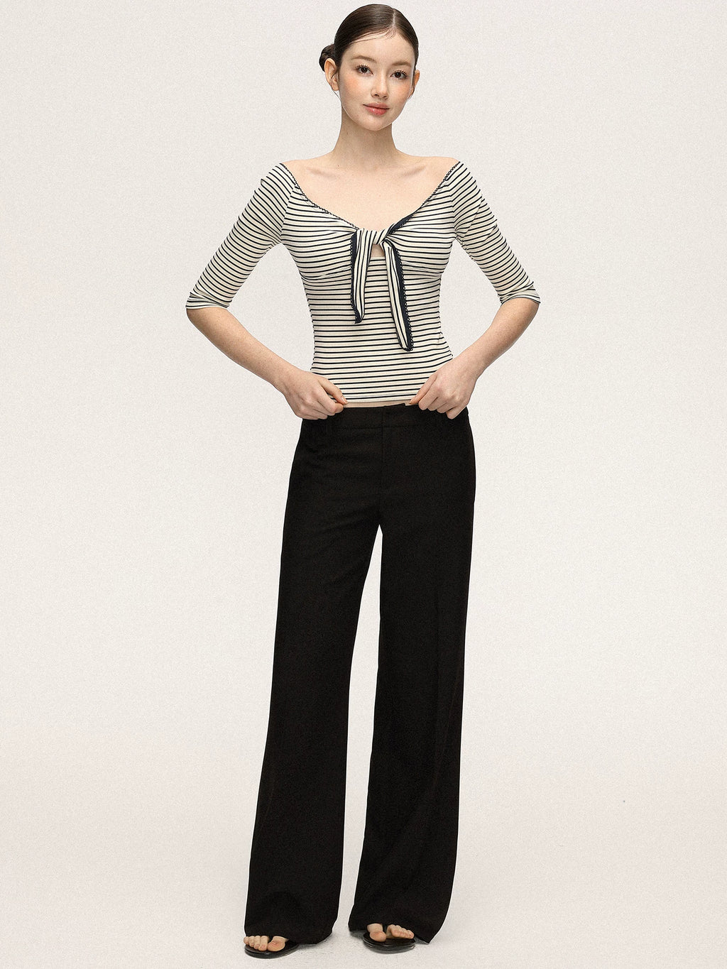 Anna Aneae High Waist Wide Leg Skinny Suit Pants