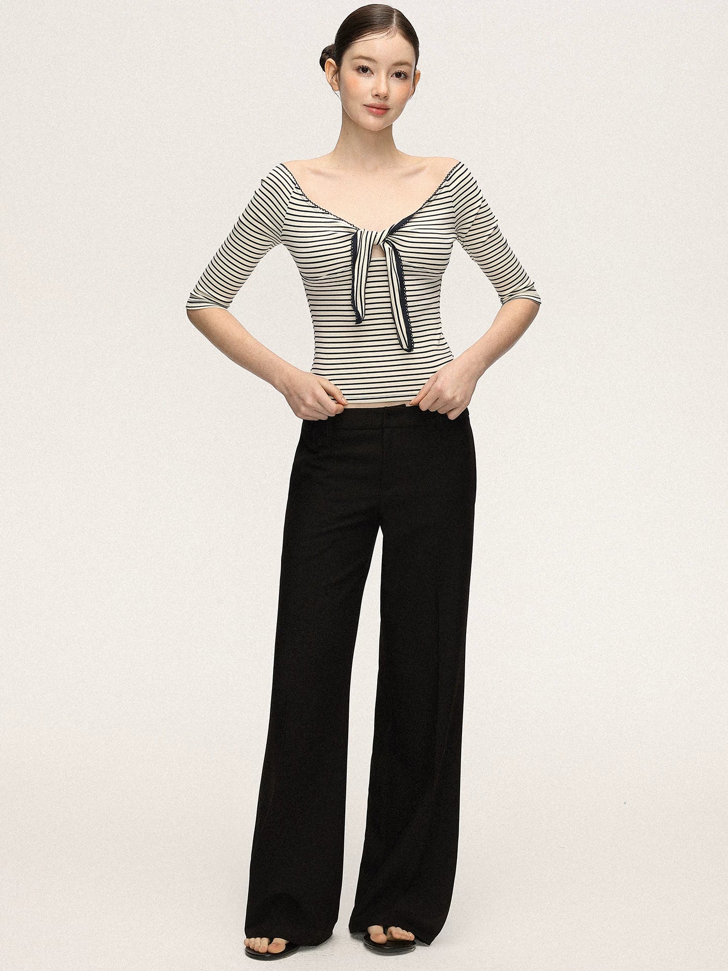 Anna Aneae High Waist Wide Leg Skinny Suit Pants