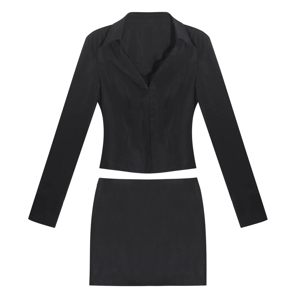 LLROGE Temperament Long-sleeved Shirt Skirt Two-piece Set