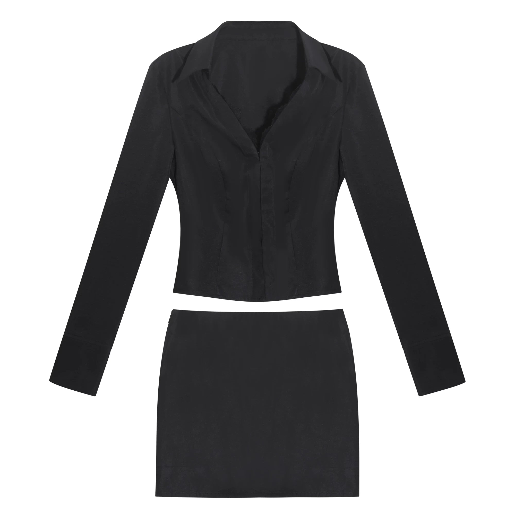 LLROGE Temperament Long-sleeved Shirt Skirt Two-piece Set
