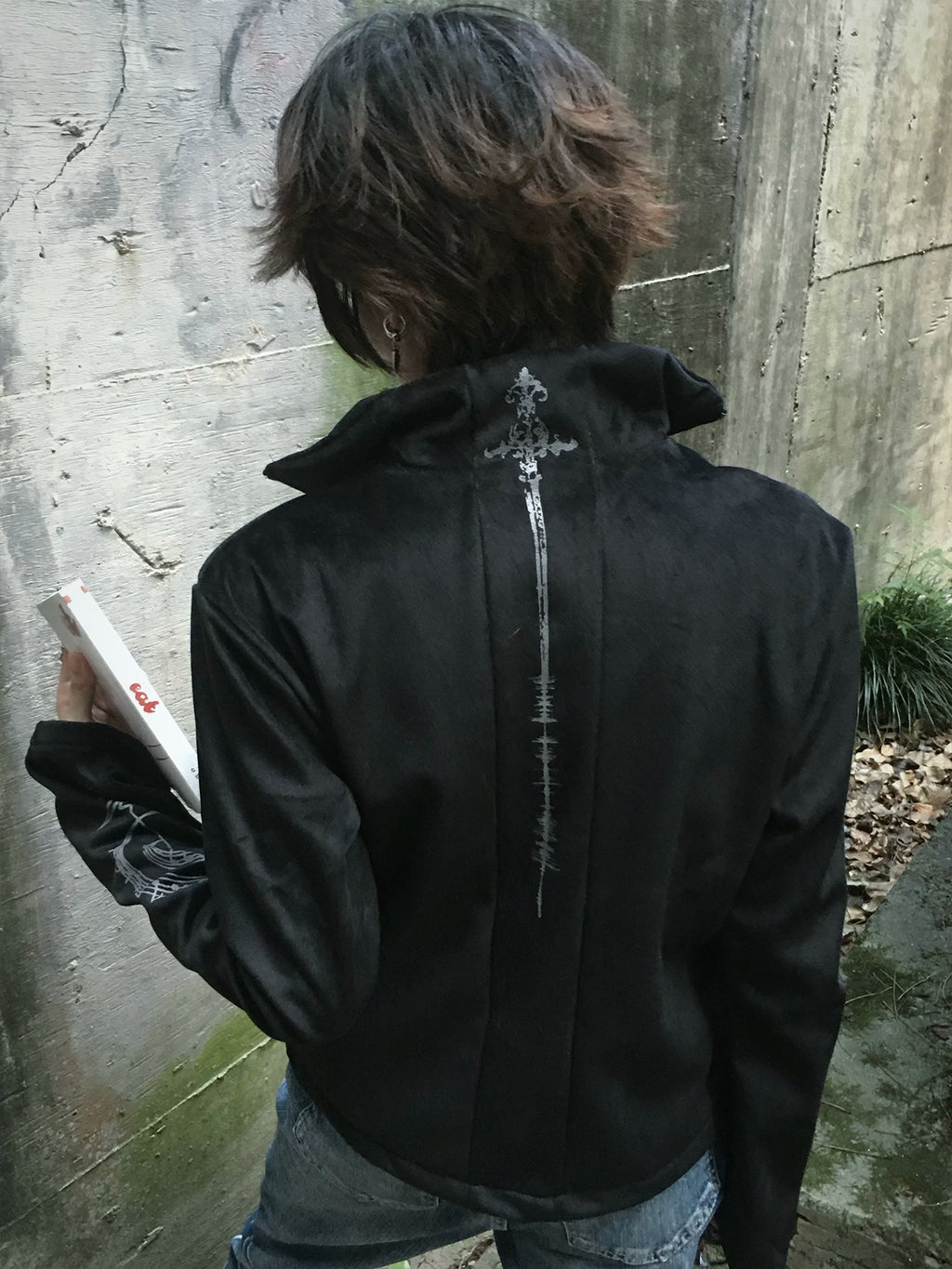 PAIKI Skull Singer Music Notes Stand-up Collar Velvet Jacket