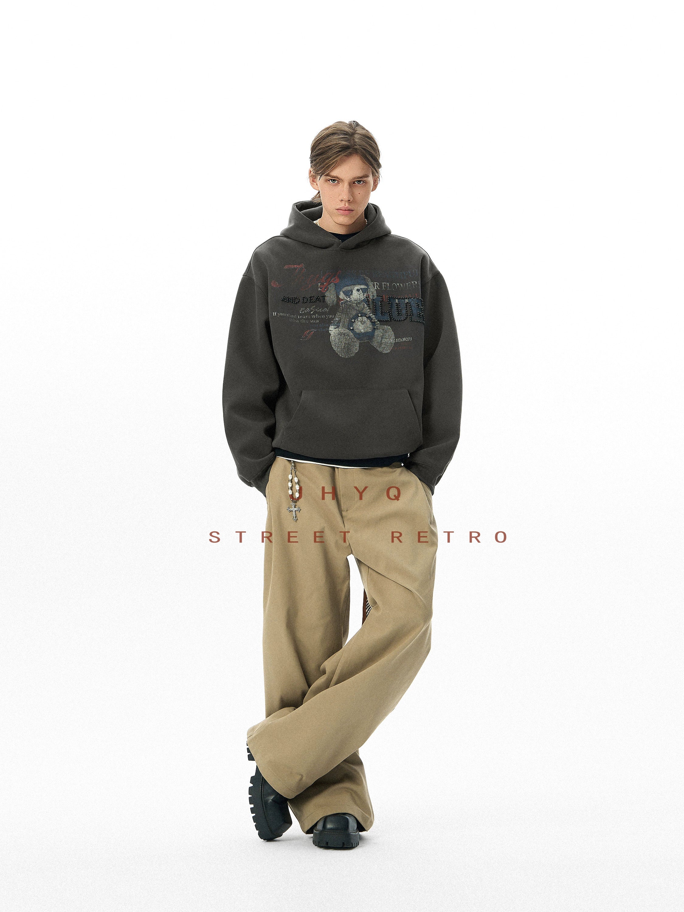 JHYQ Retro Bear Bead Print Hoodie