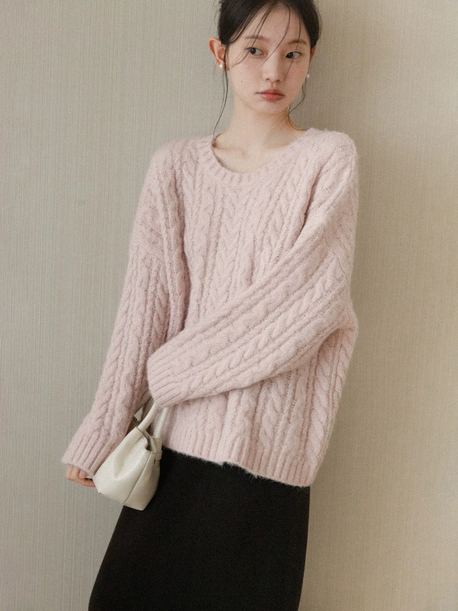 Cantonstory Lazy Crew Neck Knitted Sweater