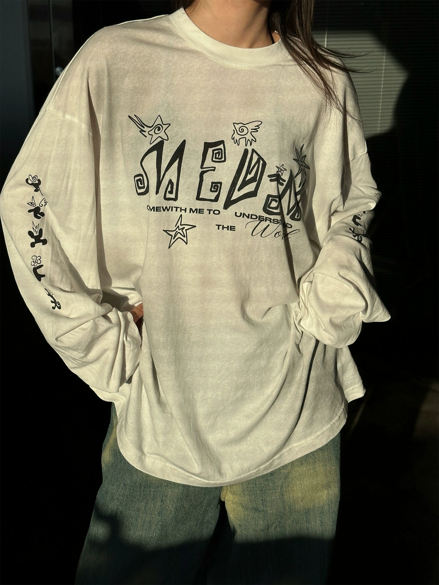 MEDM Mysticism Print Wash Blouse Long Sleeves