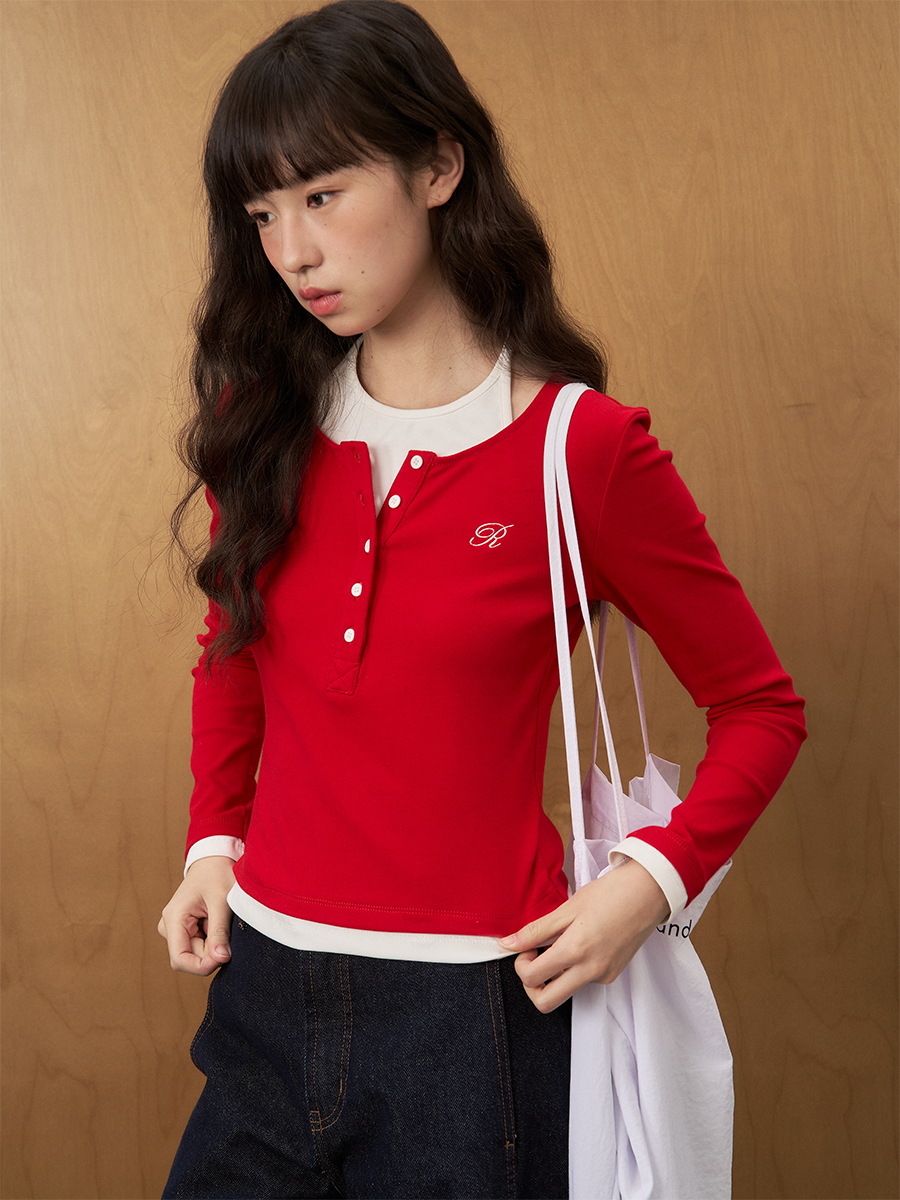 UnderStress Fake Two Henry Collar Slim Neck Long Sleeve