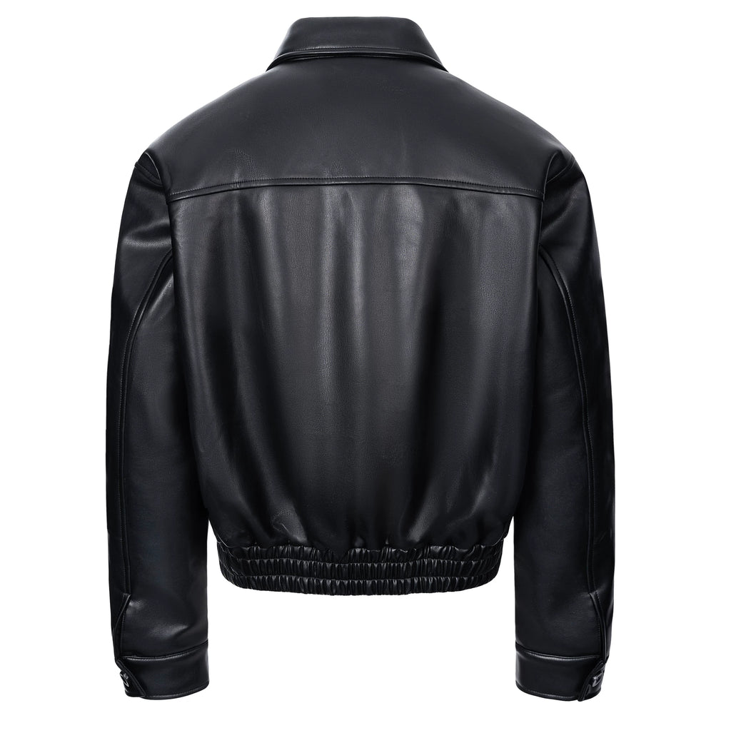 Esaias Vintage Leather Breasted Lapel Cropped Coat