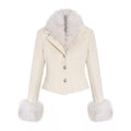 LLROGE Temperament Fur Collar Waist Woolen Jacket Skirt Set