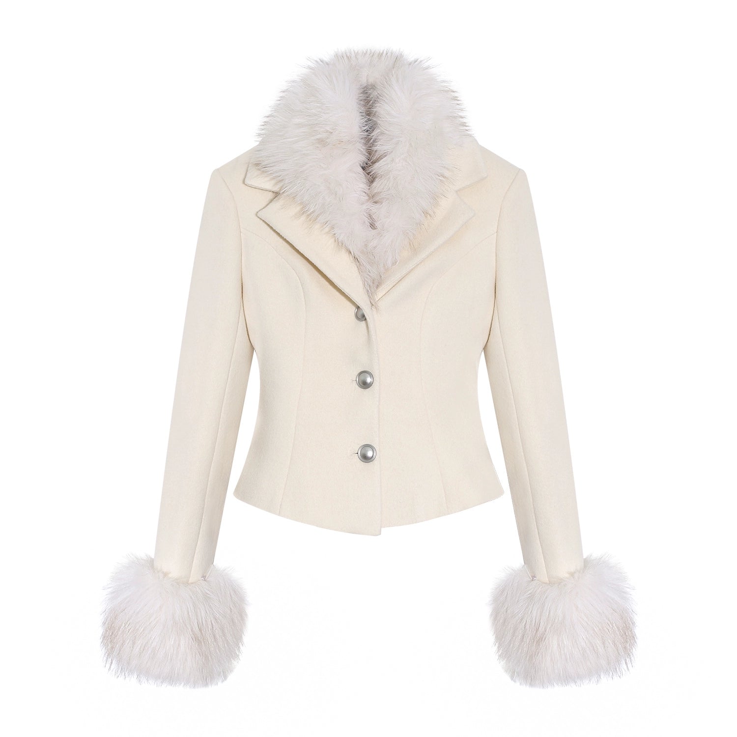 LLROGE Temperament Fur Collar Waist Woolen Jacket Skirt Set