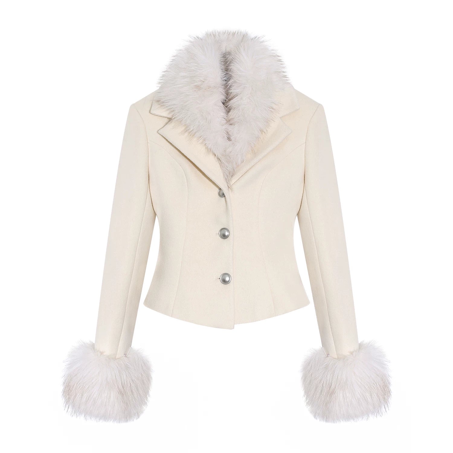 LLROGE Fur Collar Waist Woolen Jacket Skirt Two-piece Set