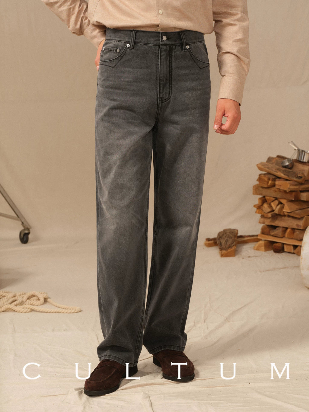 CULTUM Vintage Denim High Waist Versatile Straight Casual Pants
