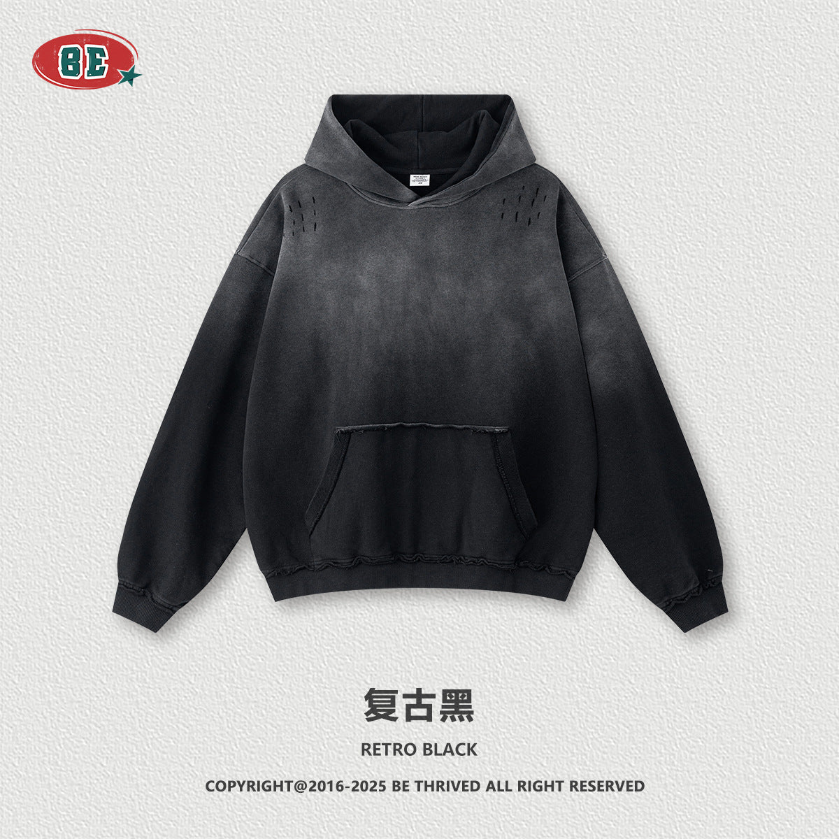 BE Gradual Change Hole Hooded Sweater Straight Pants Two-piece Set