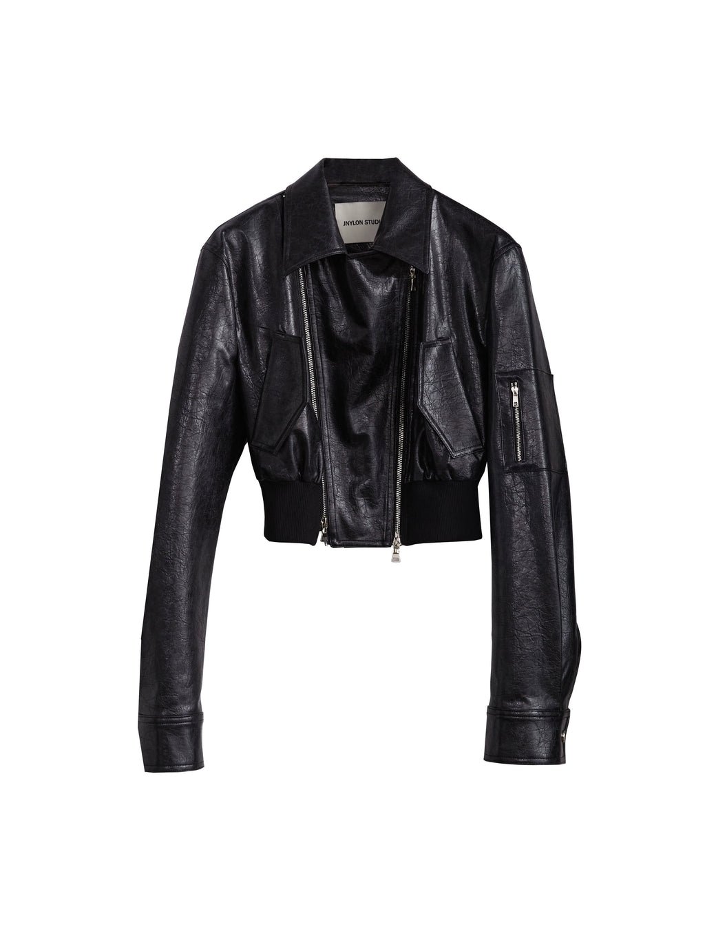 JNYLON Hollow PU Leather High-waisted Ultra-short Jacket