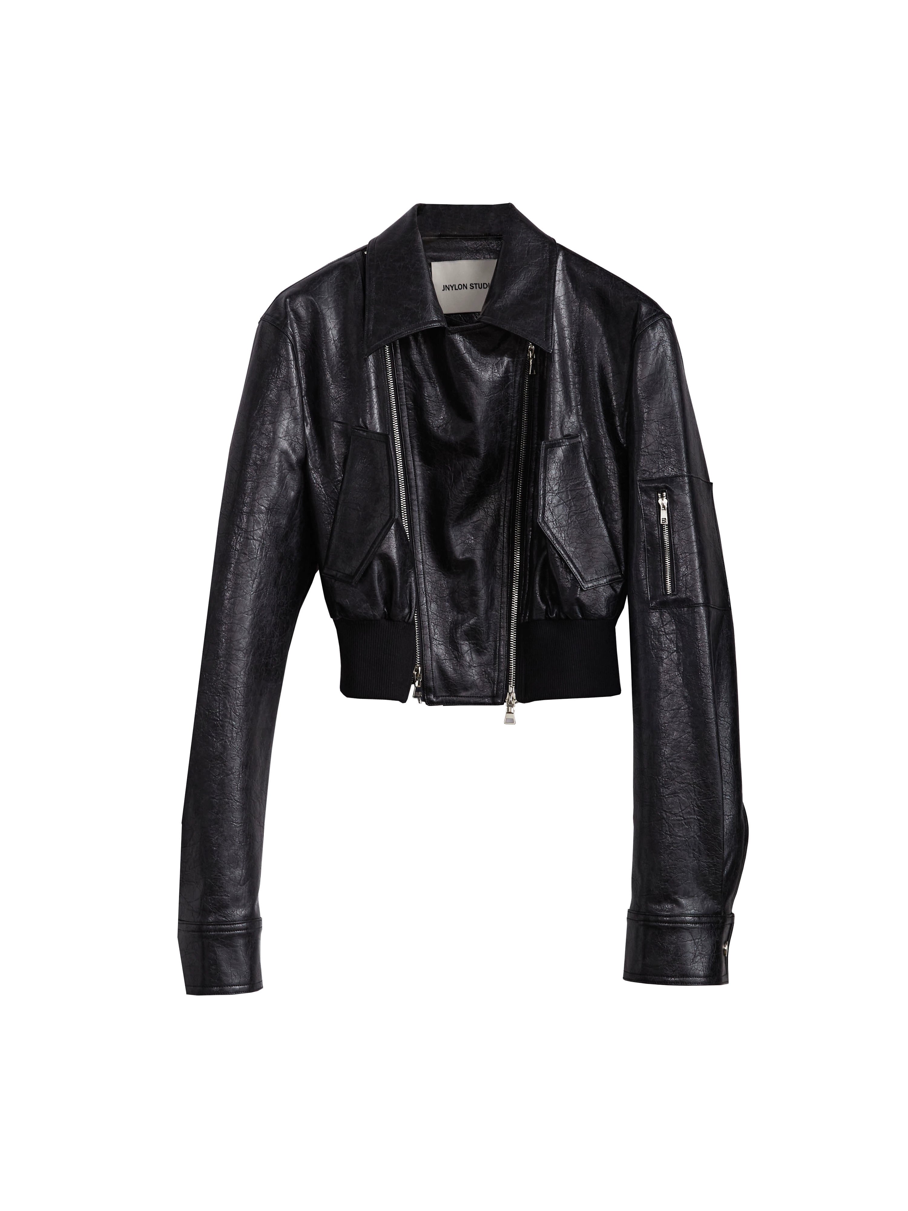 JNYLON Hollow PU Leather High-waisted Ultra-short Jacket