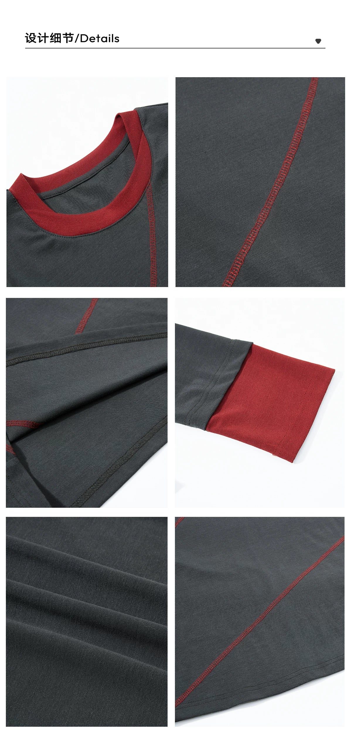 Sameuoo Fake Two Pieces Crew Neck Long Sleeve