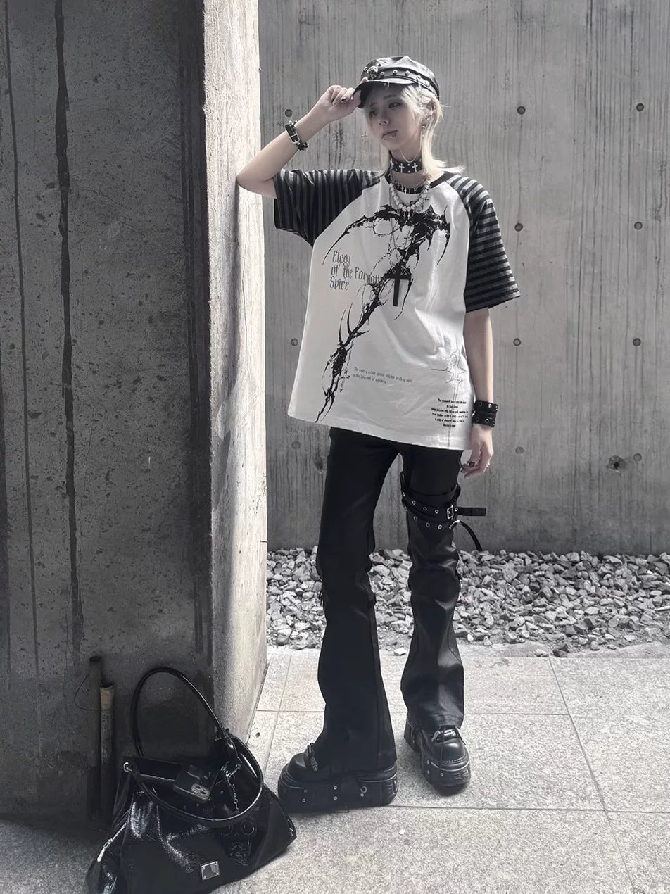 Wetbody Shoulder Sleeve Tattoo Print Casual Tee