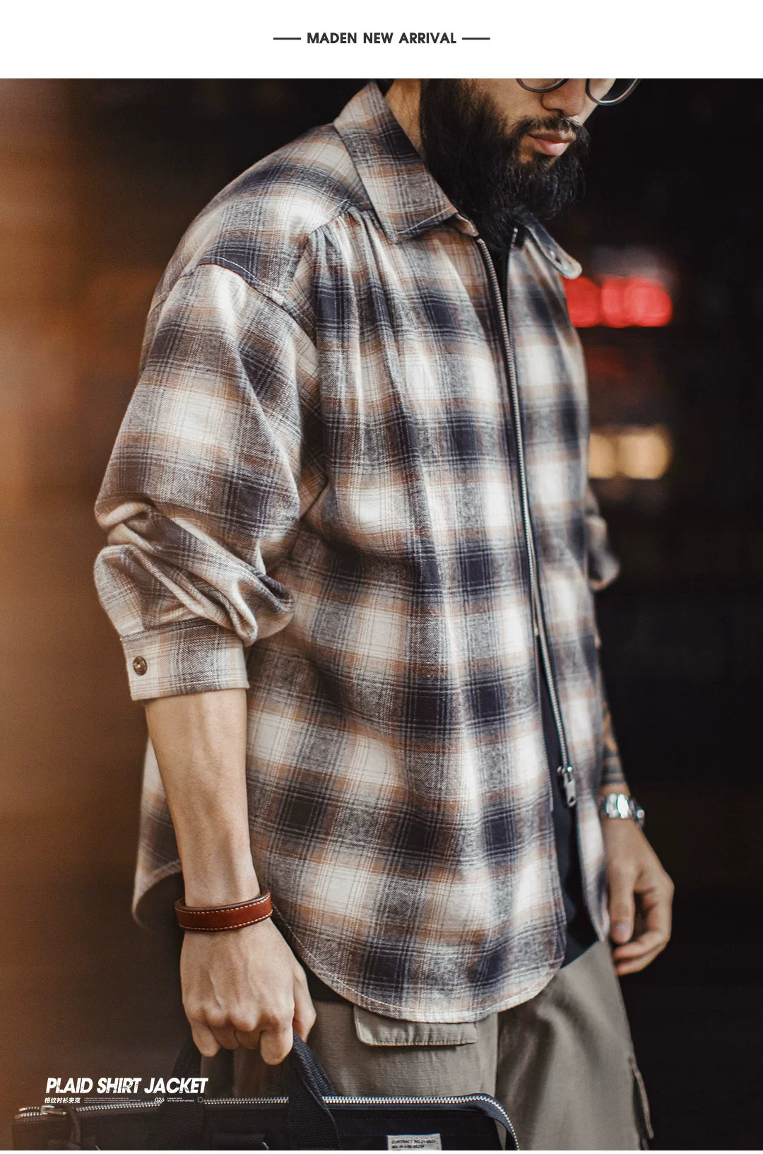 Madden Plaid Zip Lapel Plaid Long Sleeve Shirt