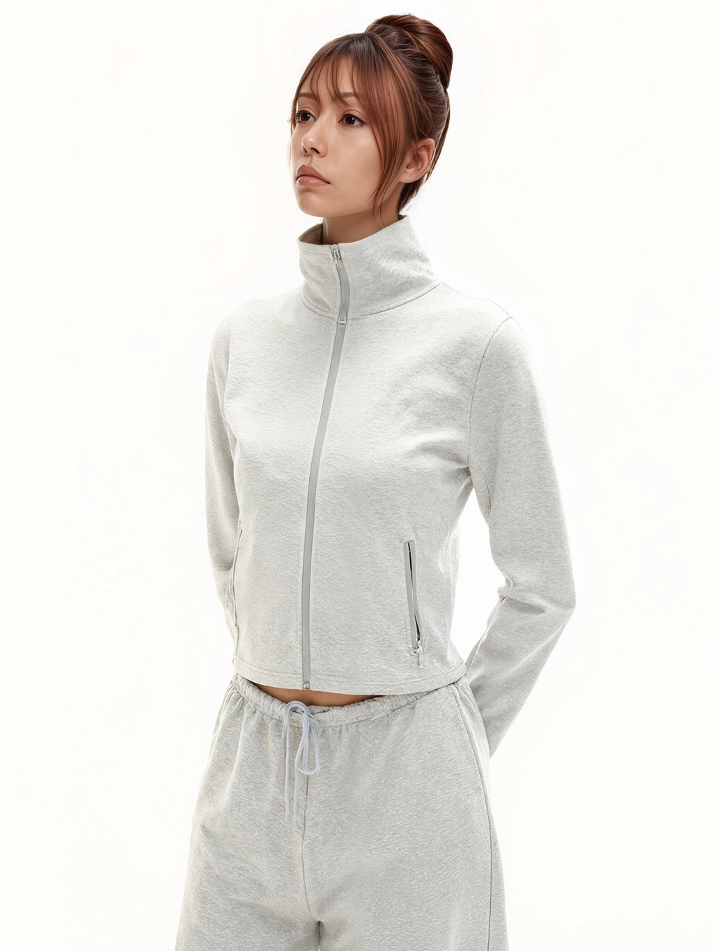 SHE SEEK Vintage Turtleneck Zip Sweater Jacket Casual Banana Cone Sweatpants Set