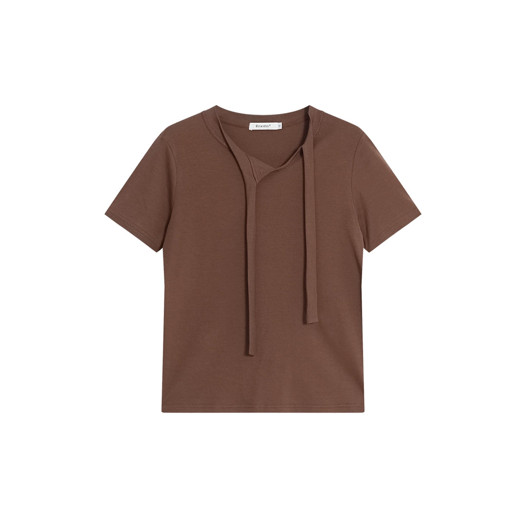 FUNKYFUN Lyocell Skin Fabric V-Neck Lace Tee