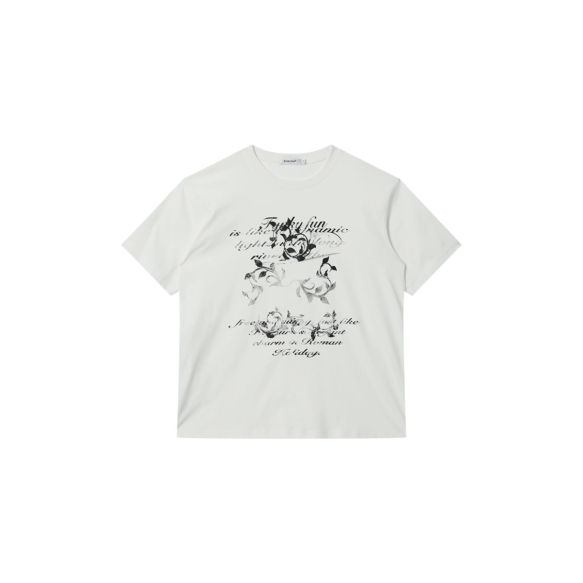 FUNKYFUN Old Mottled Flower Slogan Printed Tee