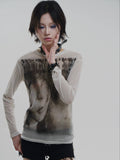 WEBBAR Original Goth Emo Artist Joint Long-sleeved Mesh T-shirt