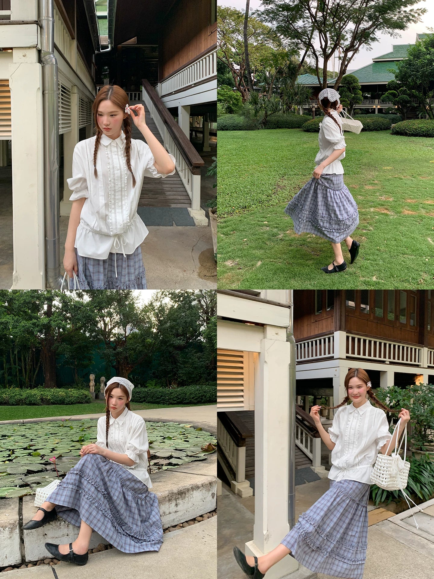 KANO Waist Drawstring Strap Lace Short Sleeve Shirt